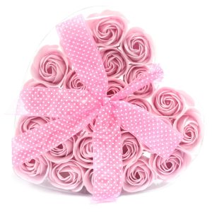 Såpeblomst Roser i Hjerteboks - 24stk - Rosa Rose