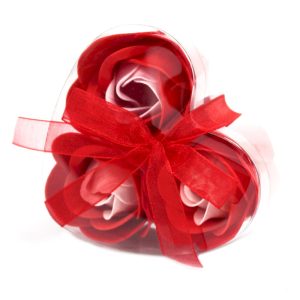 Såpeblomst Roser i Hjerteboks - 3stk x 6 - Rød Rose