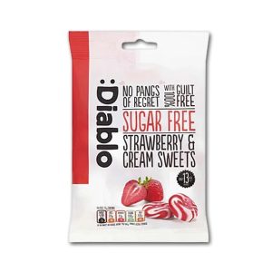 Diablo Sukkerfrie Drops Med Smak Av Jordbær Og Fløte 75g